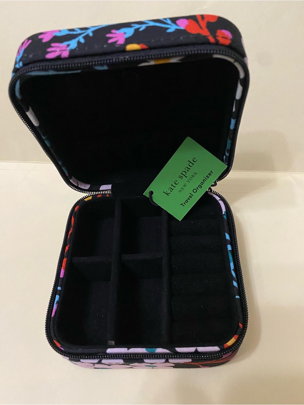 Kate Spade travel organizer Black with Floral Pink, Teal & Yellow Accents - Picture 4 of 9